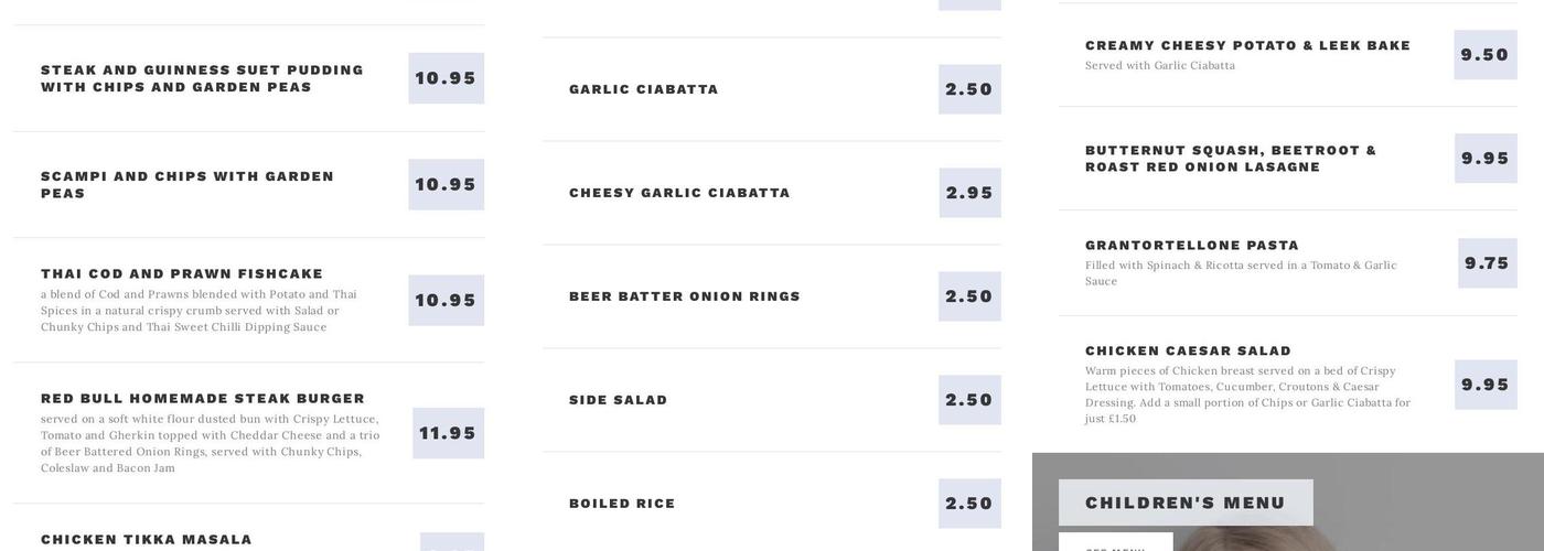 The Red Bull Inn Menu