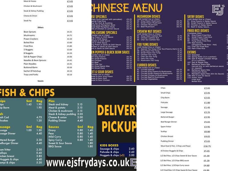 E J Frydays Menu