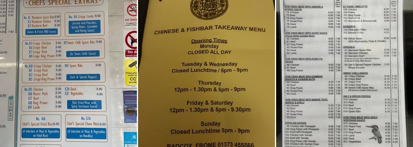 King Fisher Menu