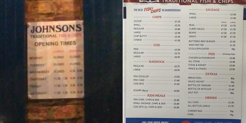 Johnsons Traditional Fish & Chips Menu
