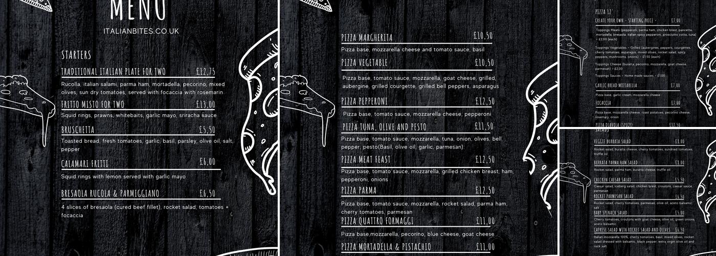 Romanelli Italian Pizza Van Menu
