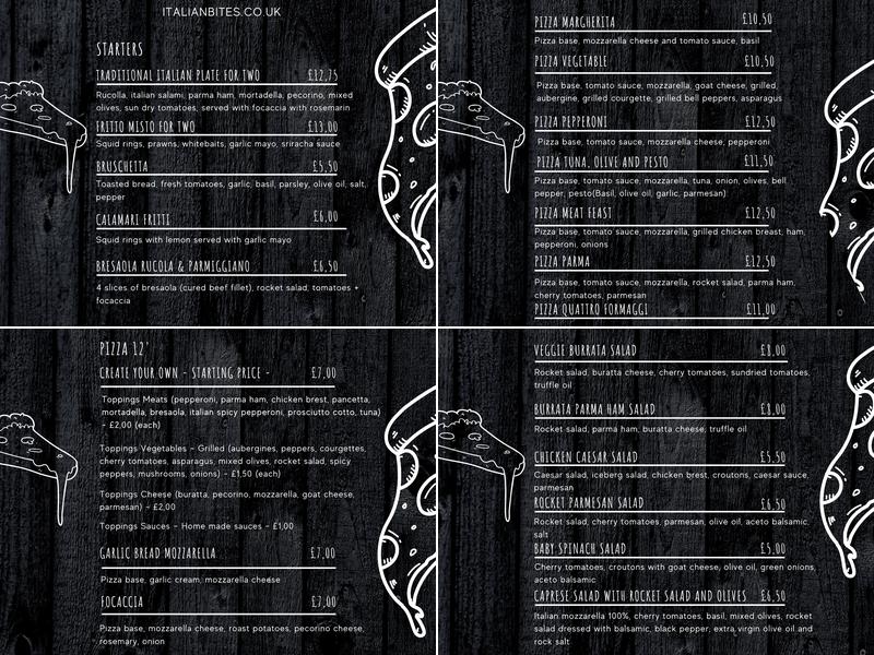 Romanelli Italian Pizza Van Menu