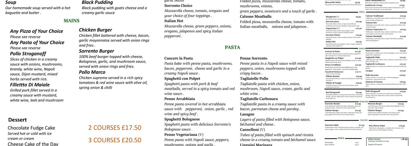 Sorrento Restaurant Menu