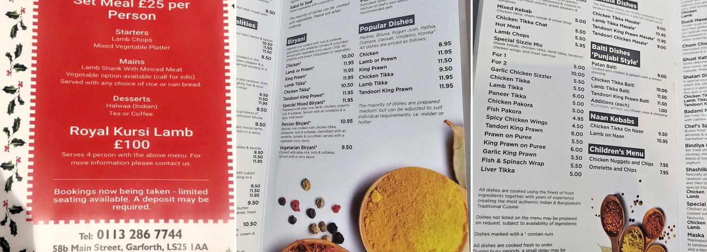 Garforth Spice Menu