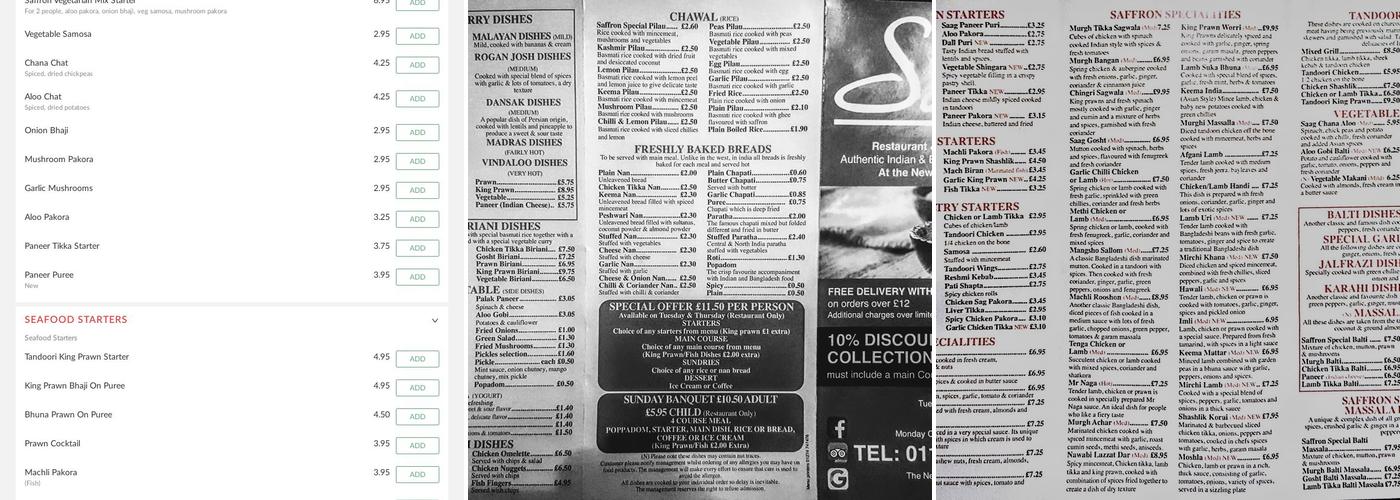 Saffron Garforth Menu