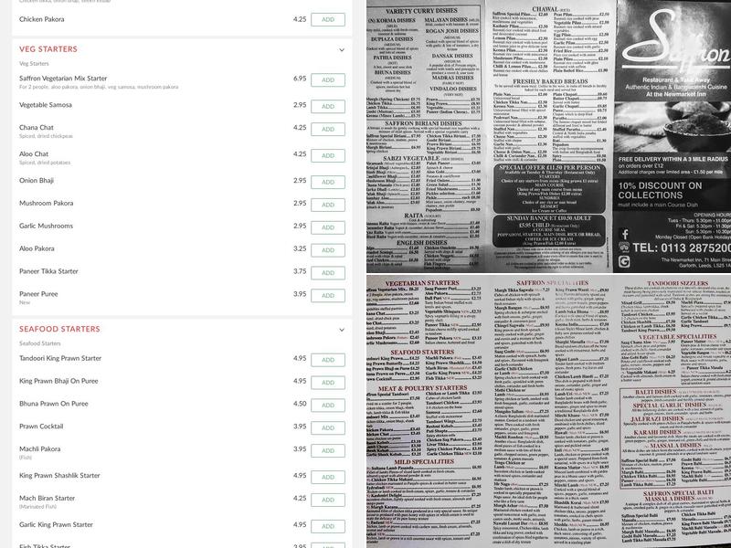 Saffron Garforth Menu