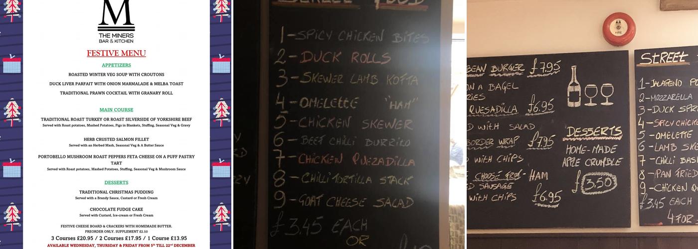 The Miners Bar & Kitchen Menu