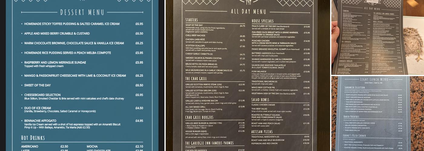 The Garlogie Inn Menu