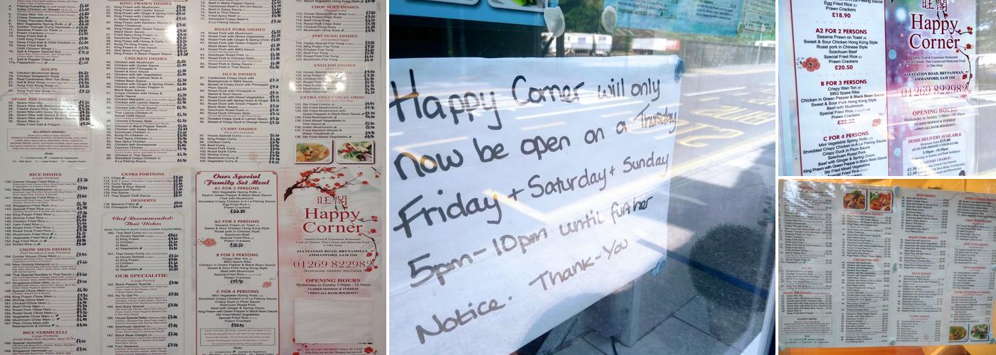 Happy Corner Menu