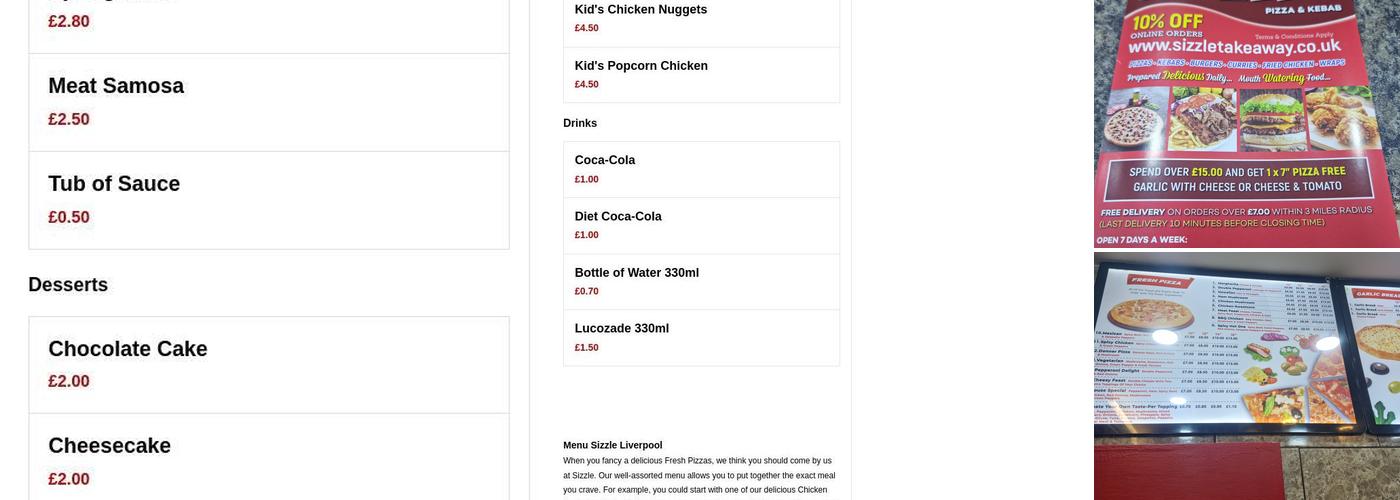 Sizzle Takeaway Menu