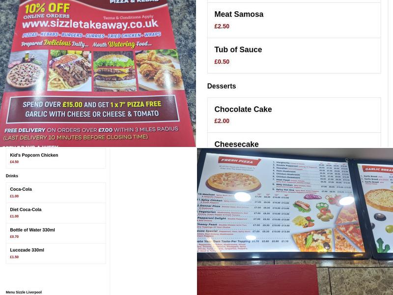 Sizzle Takeaway Menu