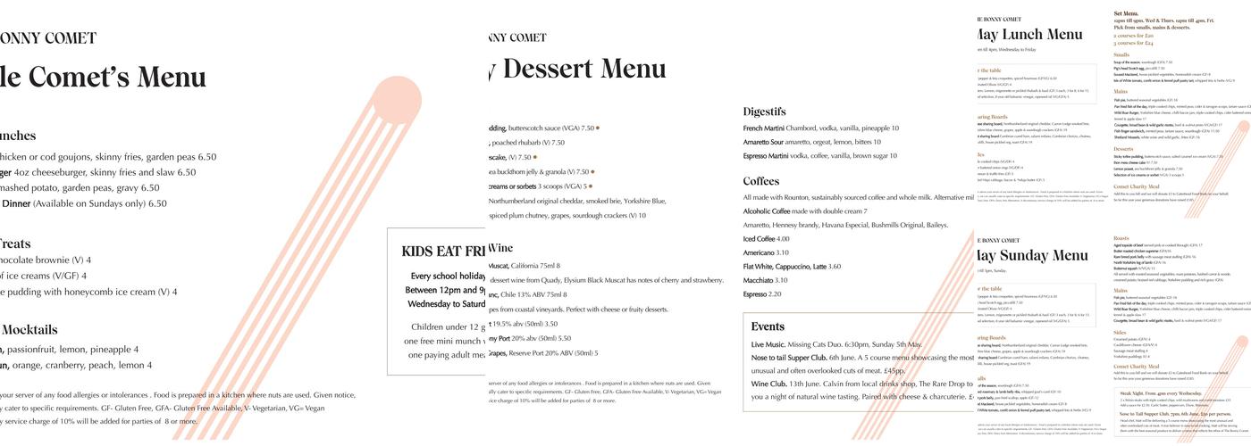 The Bonny Comet Menu