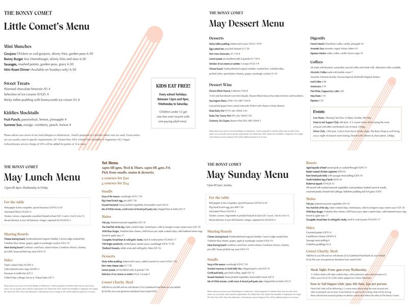 The Bonny Comet Menu