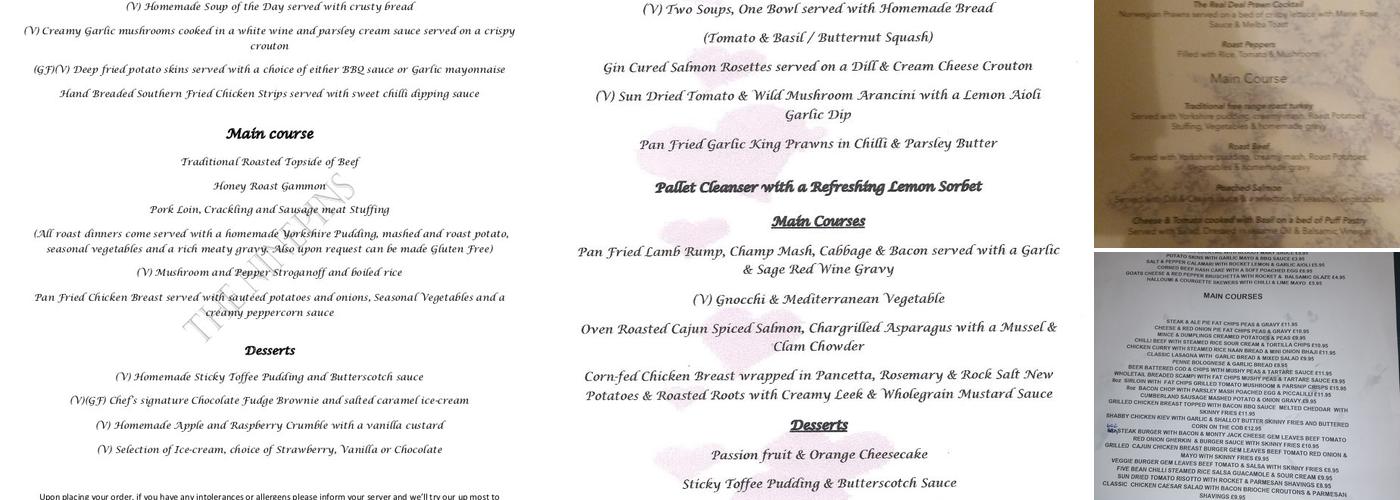 The Nine Pins Saltwell Menu