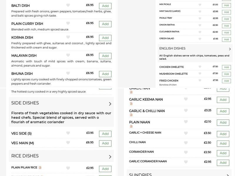MOTI MAHAL TANDOORI TAKEAWAY Menu