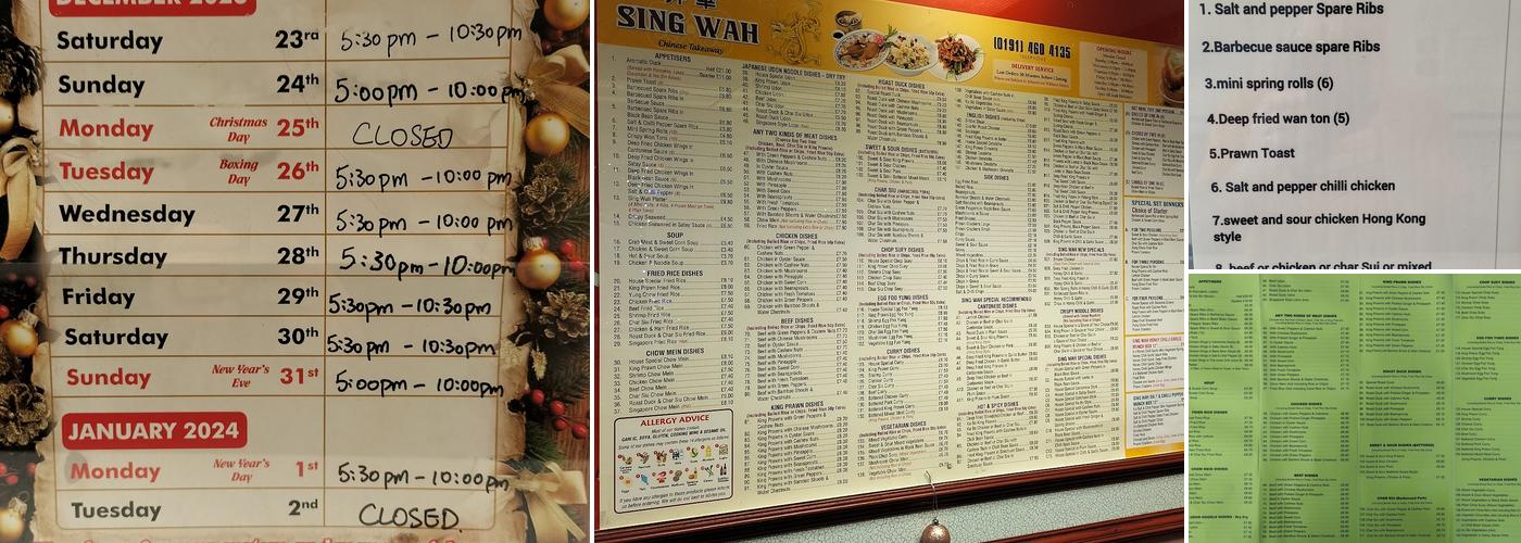 Sing Wah Menu