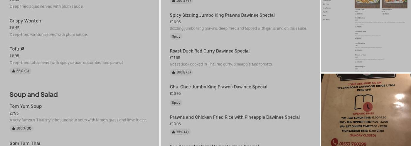 Dawinee Thai Restaurant Menu