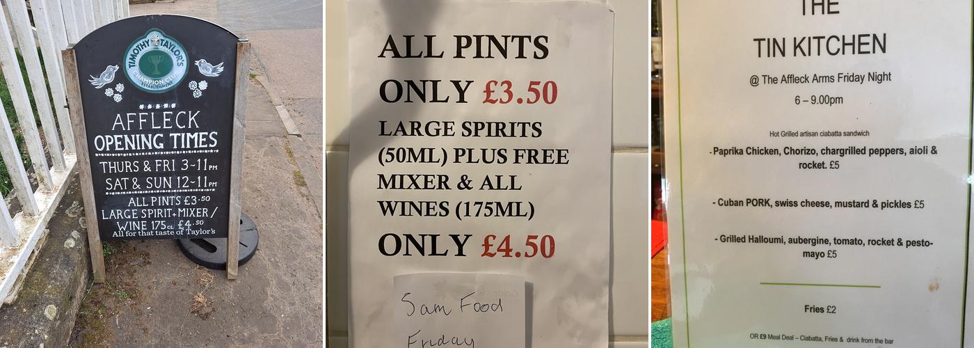 Affleck Arms Dalham Menu