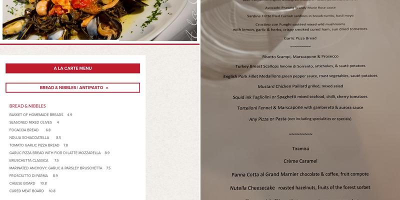Luna Rossa Menu