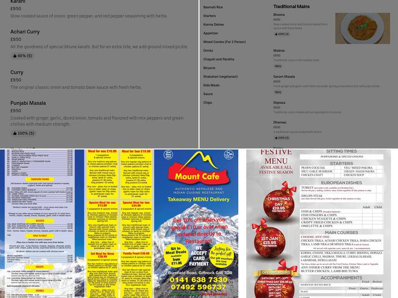 Mount Cafe Restaurant Menu