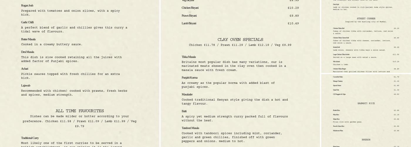 Clay Oven Tandoori giffnock Menu