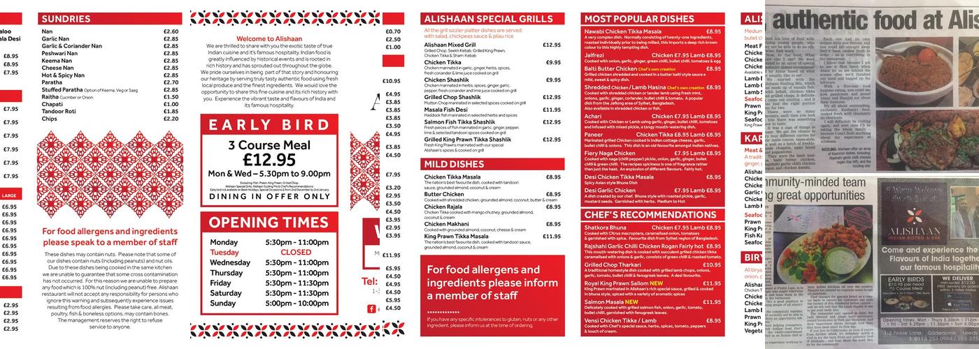 Alishaan Indian Bistro Menu