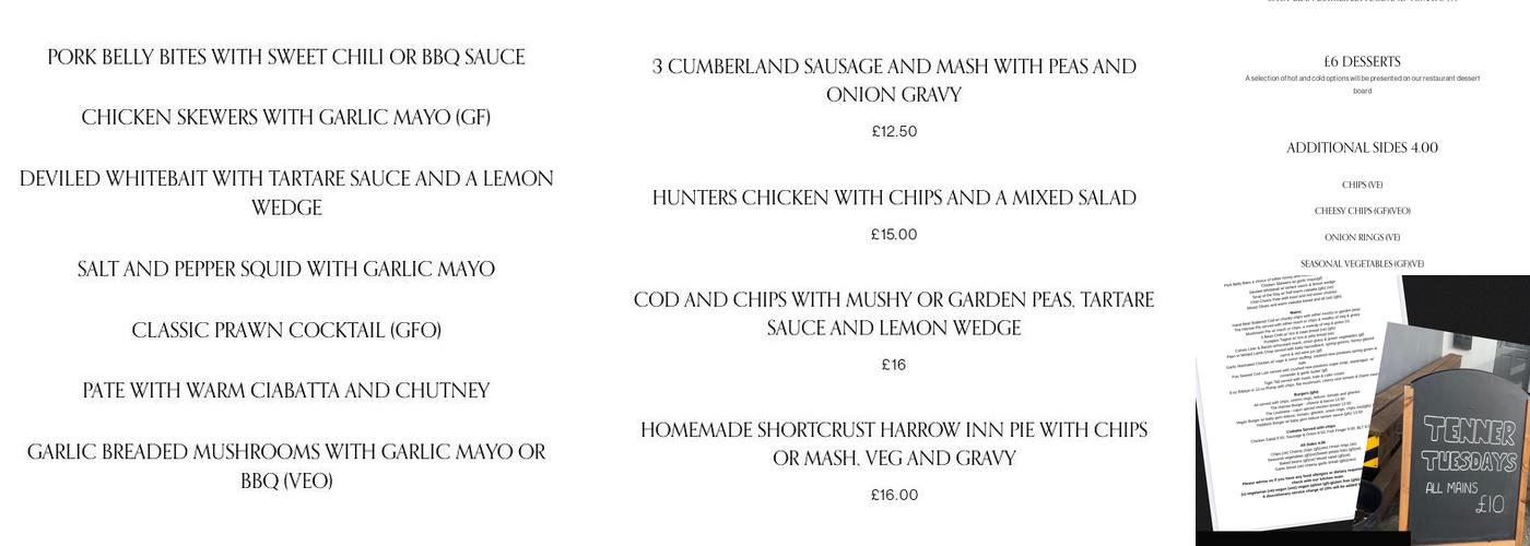 Harrow Inn Menu
