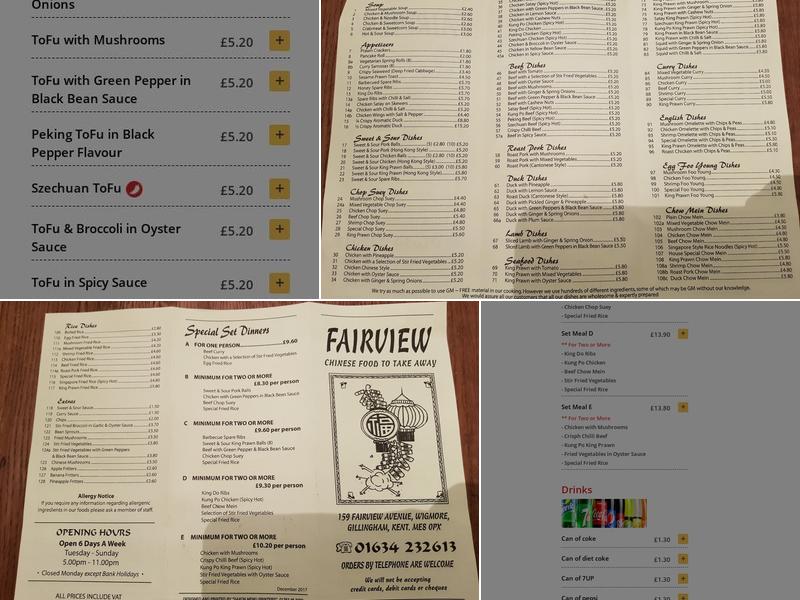 Fairview Chinese Menu