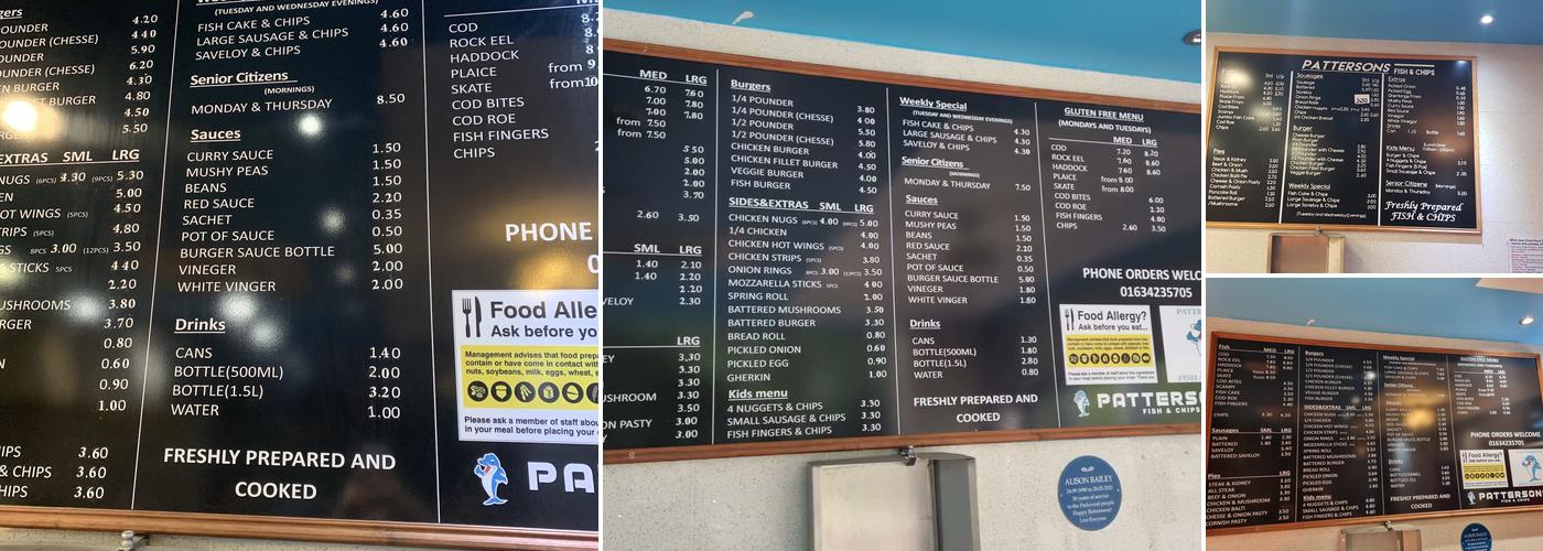 Pattersons Fish & Chips Menu