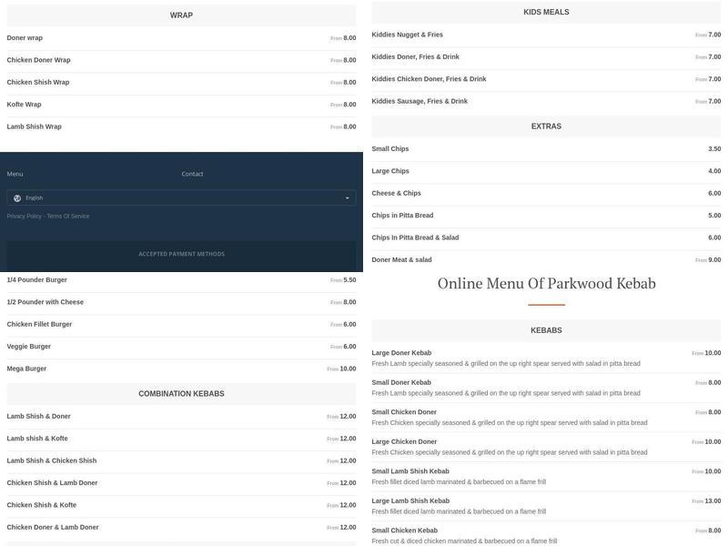Parkwood Kebab & Pizza Menu