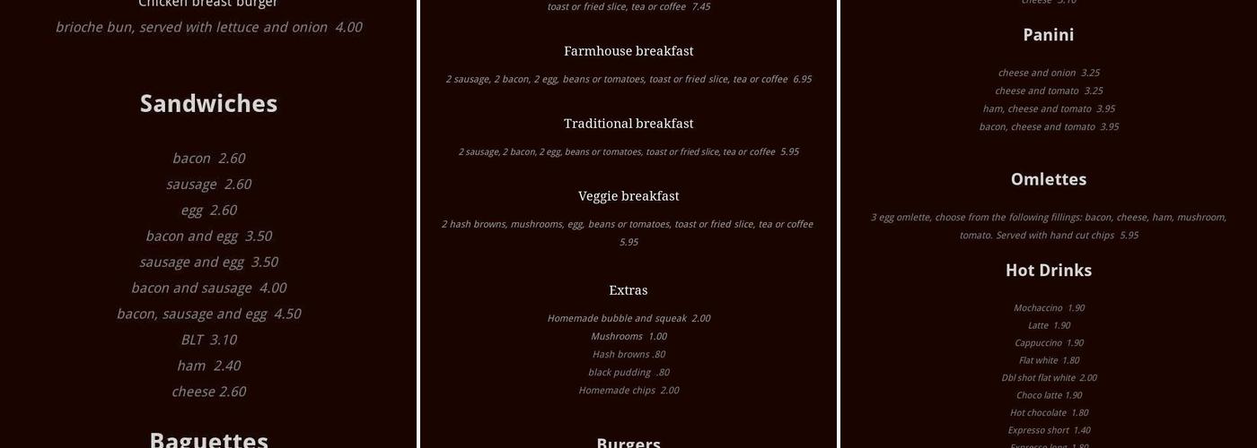 Tracie’s Cafe Menu