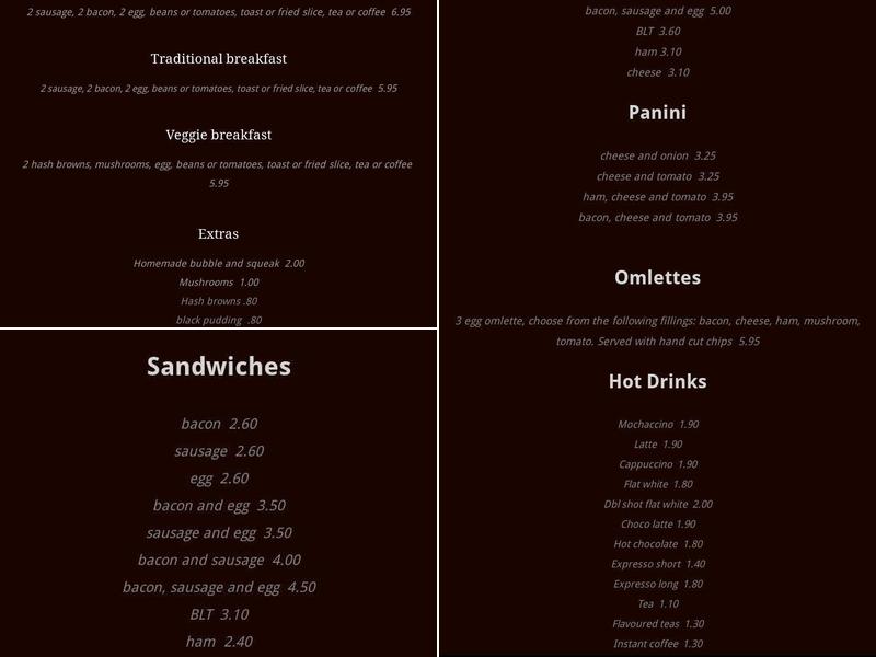 Tracie’s Cafe Menu