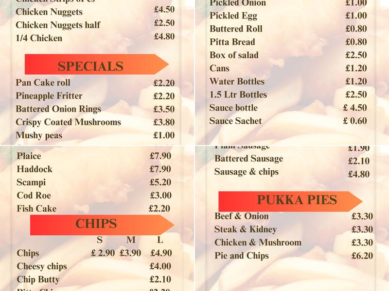 Uncle's Fish Bar Menu