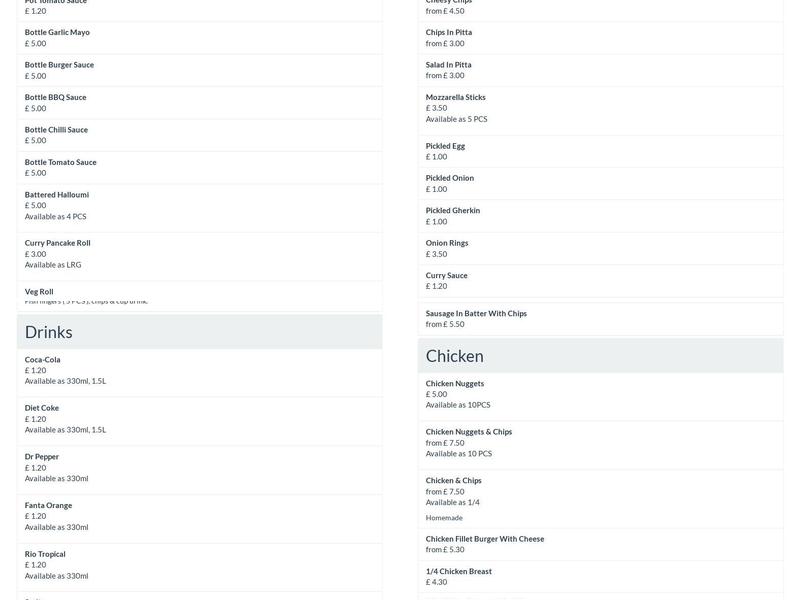 Tasty Kebab & Fish Menu