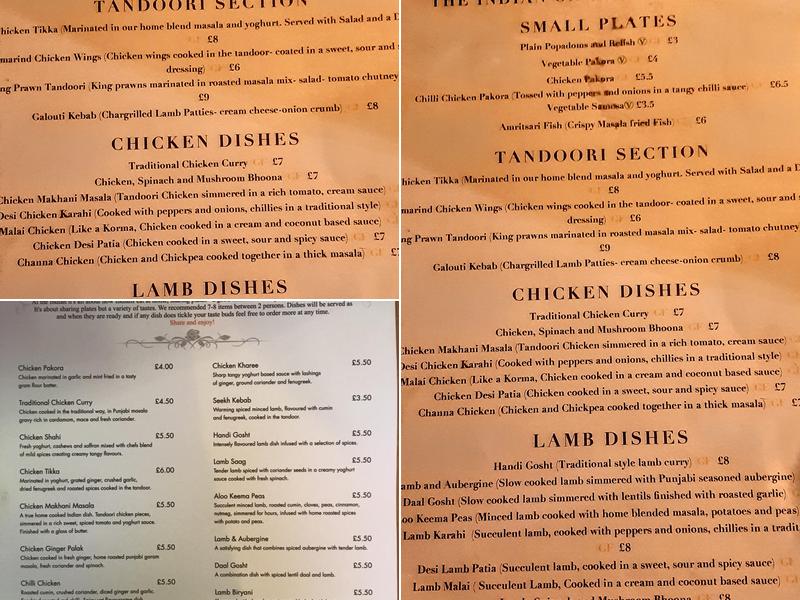 The Indian on Skirving Street Menu