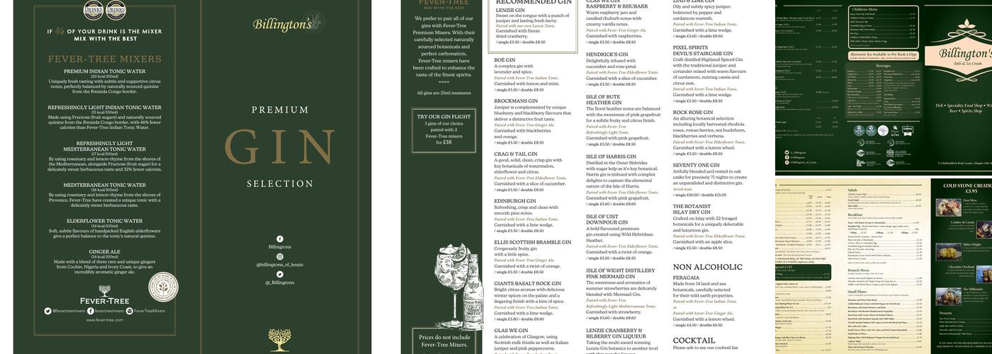 Billington's of Lenzie Menu