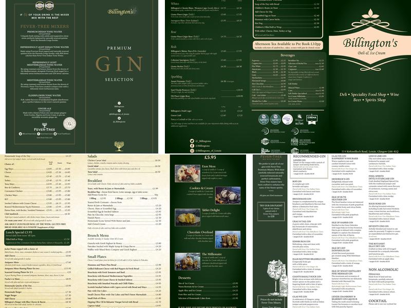 Billington's of Lenzie Menu