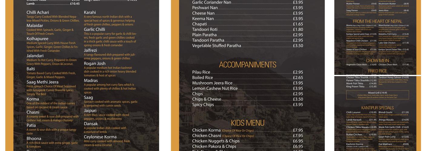 Kantipur Nepalese Aroma (East Kilbride Buffet restaurant) Menu