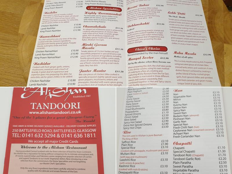 Alishan Tandoori Menu