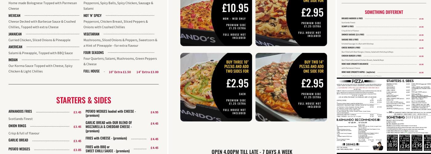 Armandos Pizza Menu