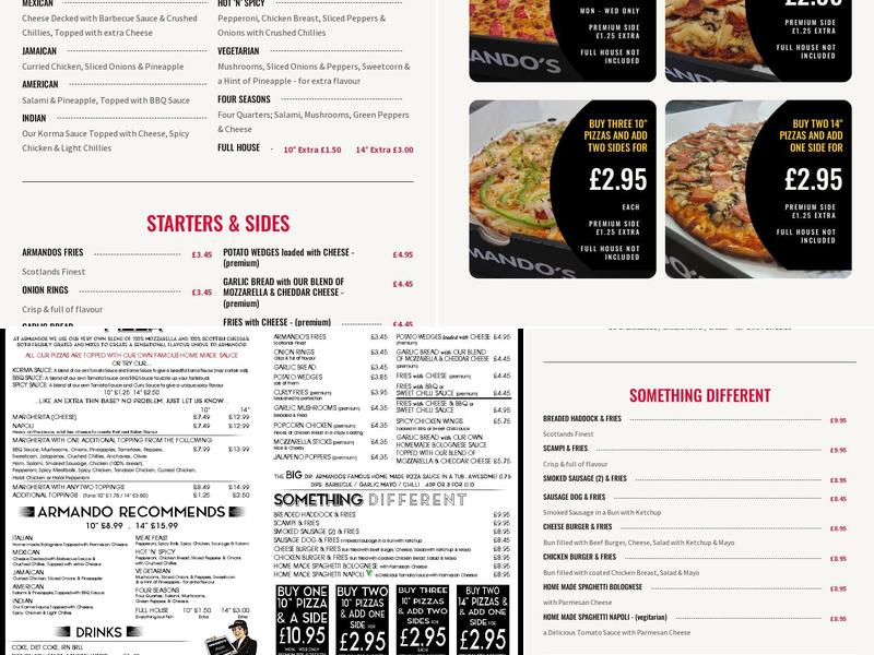 Armandos Pizza Menu
