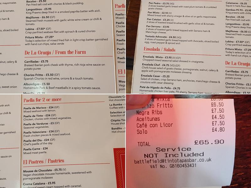 Tinto Tapas Bar Menu