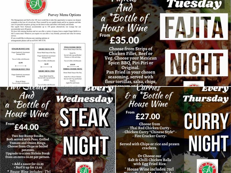 100 Acre Function Suite Menu