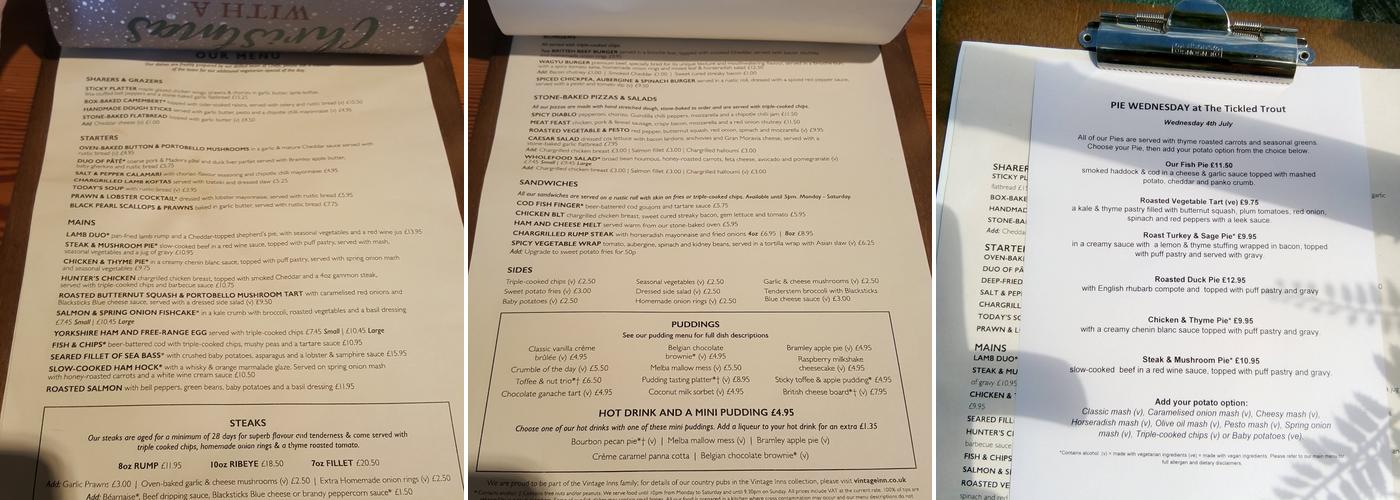 The Tickled Trout Menu