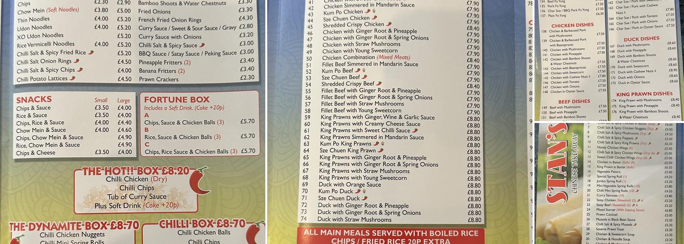 Stan's Chinese Takeaway Menu