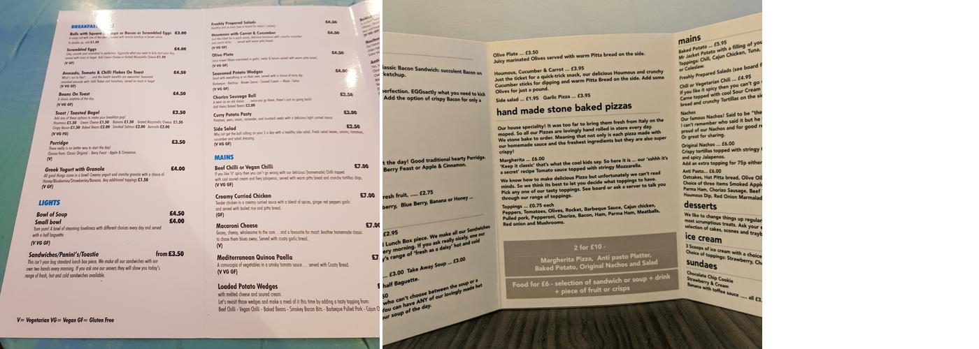 Spill The Beans Menu