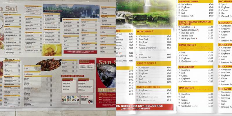 San Sui Chinese Takeaway Menu