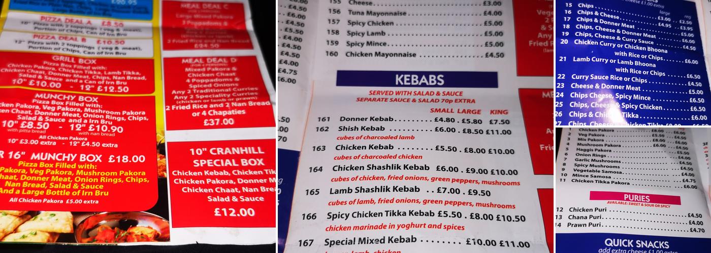 Cranhill tandoori Menu