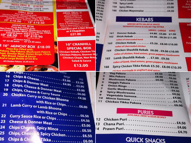 Cranhill tandoori Menu