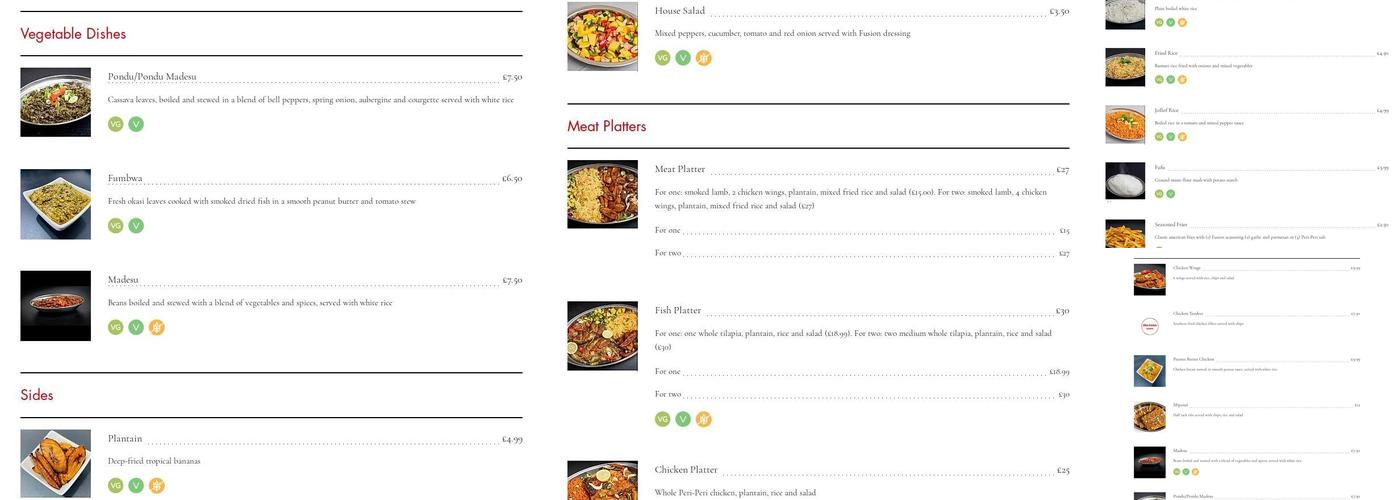 Afro-Fusion Cuisine Menu